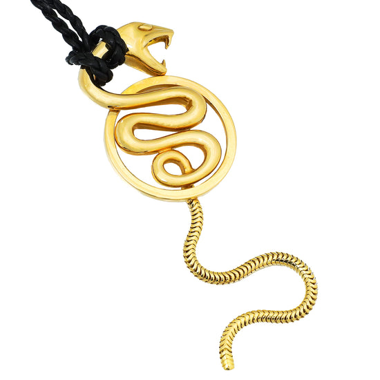 Boucheron 18K Yellow Gold Serpent Snake Pendant Cord Necklace