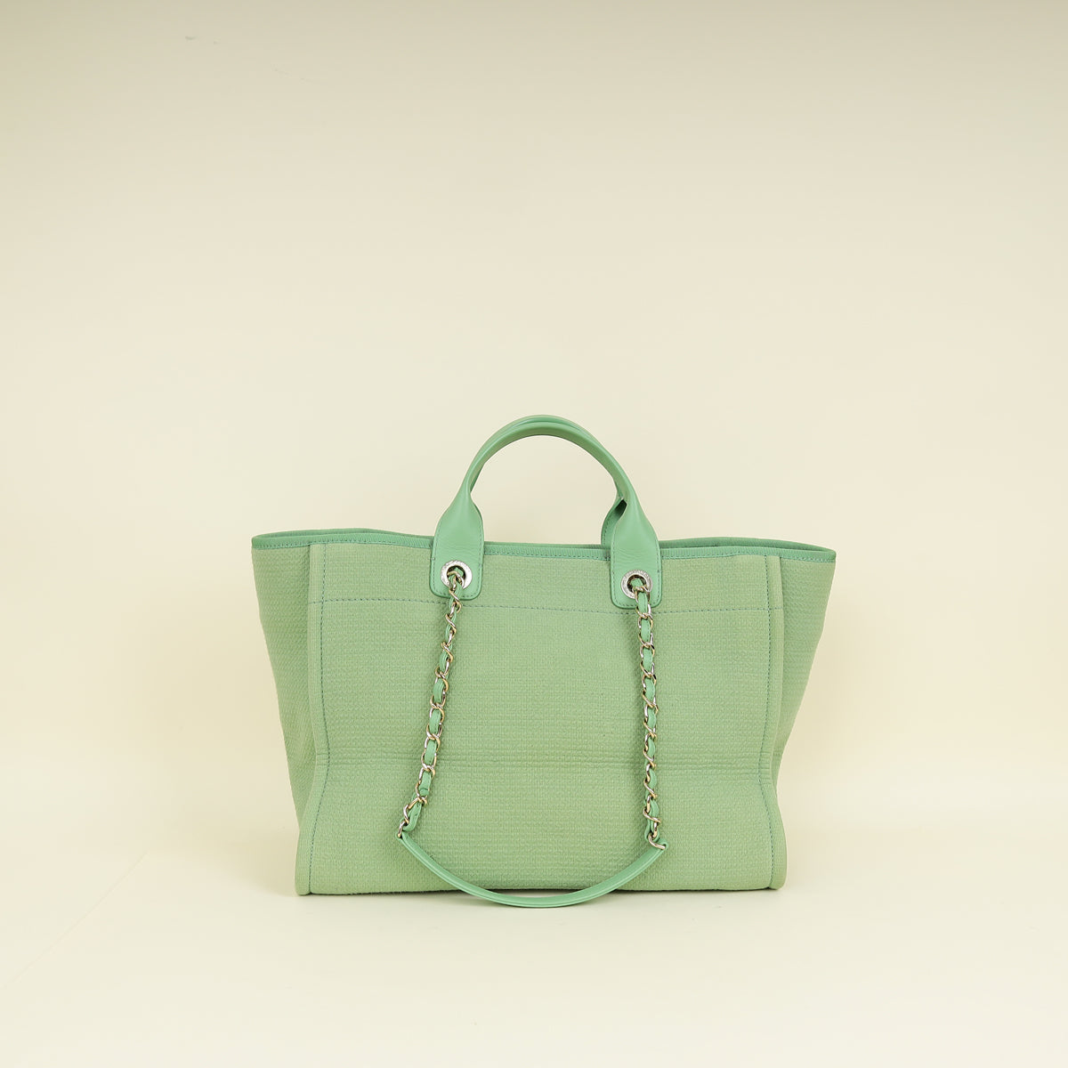Chanel Green CC Deauville Mix Fabric Medium Tote Bag | Pre-Owned
