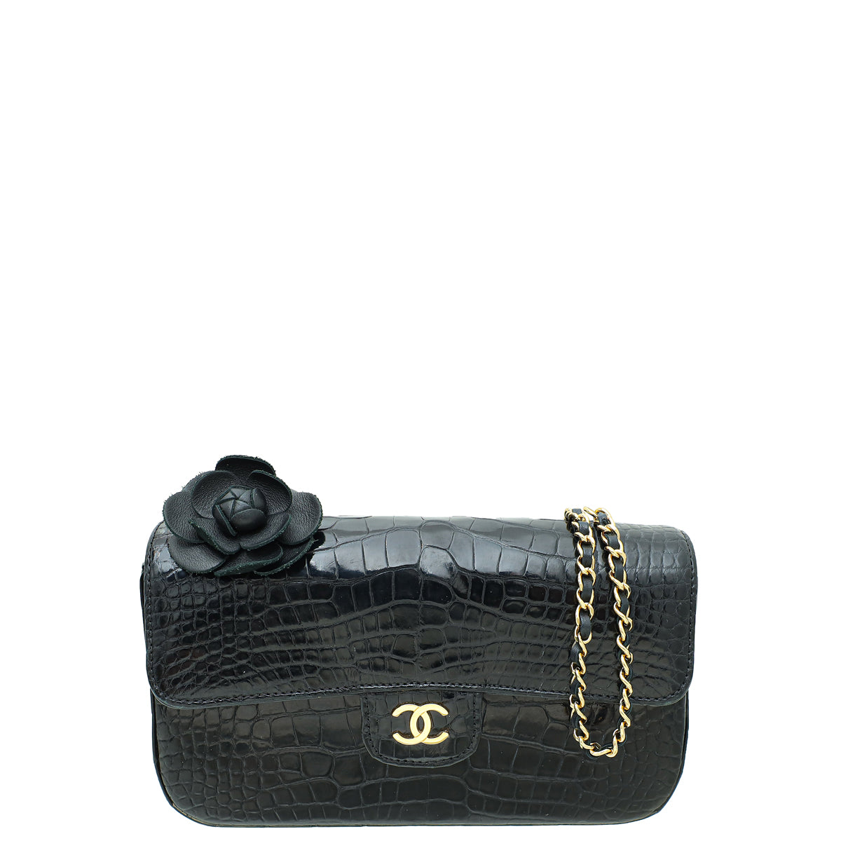 CHANEL カメリア Chanel Black Alligator CC Classic Camellia Flower Mini Bag – THE