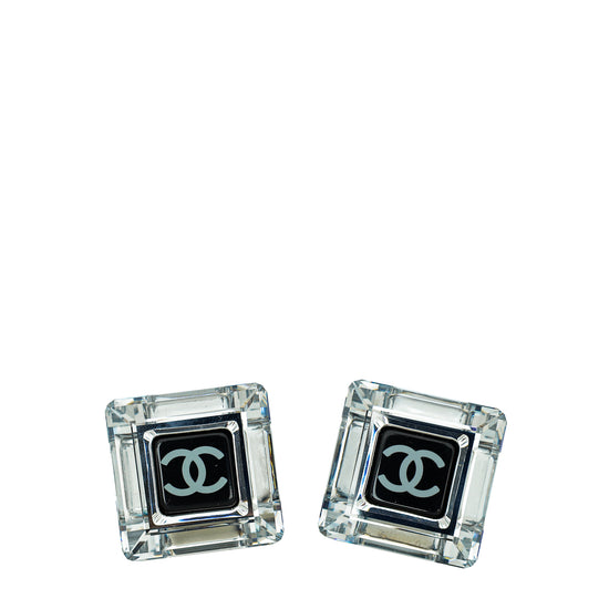 Chanel Black CC Clear Transparent Cubes Brooch Set