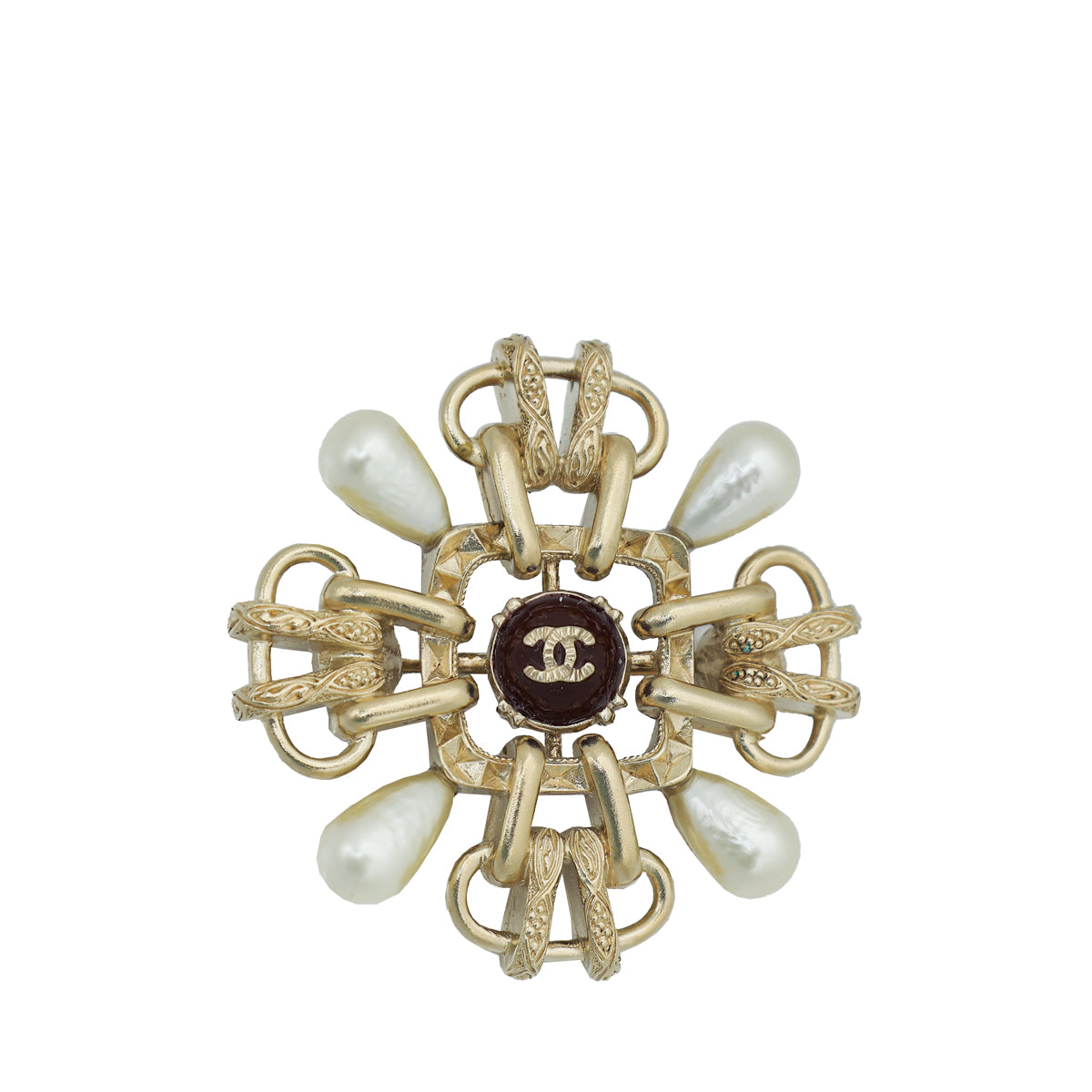 Chanel Bicolor CC Pearl and Resin Brooch