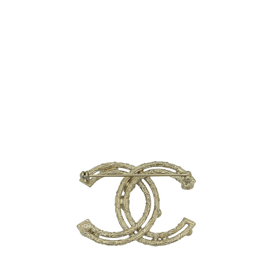 Chanel Gold CC Crystal Pearl Brooch