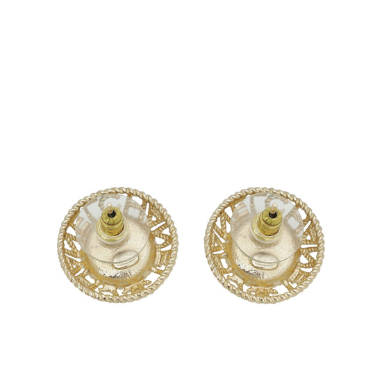 Chanel White Logo Pearl Round Earrings