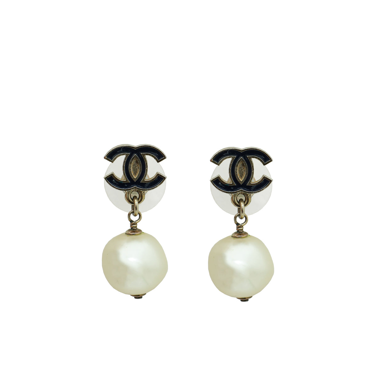 Chanel Bicolor CC Drop Pearl Earrings
