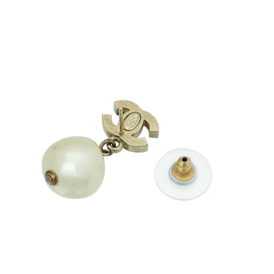 Chanel Bicolor CC Drop Pearl Earrings