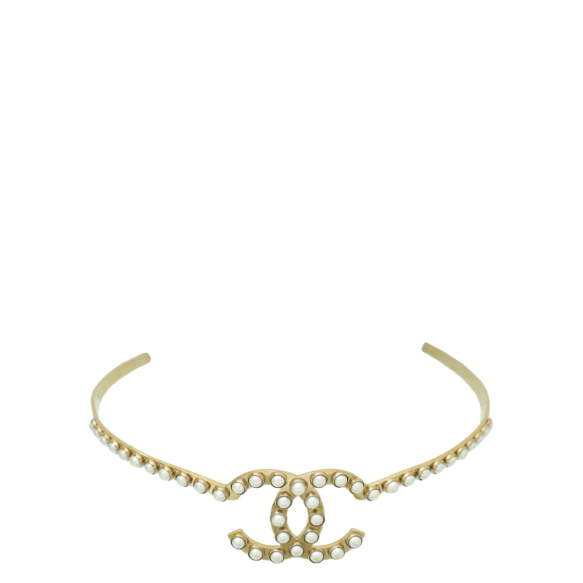 Chanel White CC Metal w/Pearl Headband – THE CLOSET display picture 1