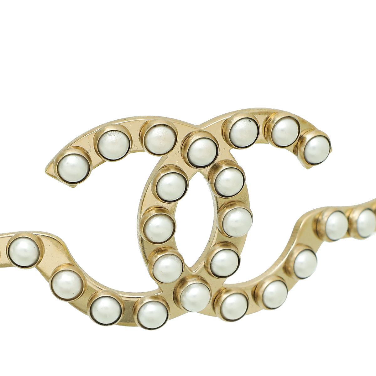 Chanel White CC Metal w/Pearl Headband – THE CLOSET display picture 3