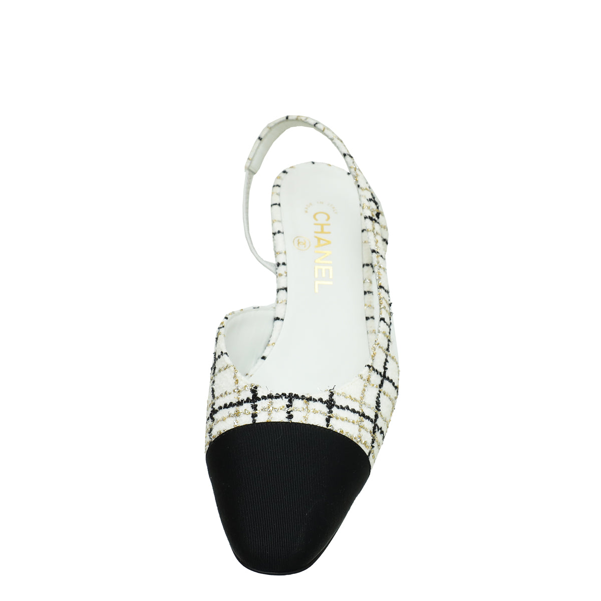 Chanel Bicolor CC Cap Toe Metallic Tweed Slingback 38.5 – THE CLOSET