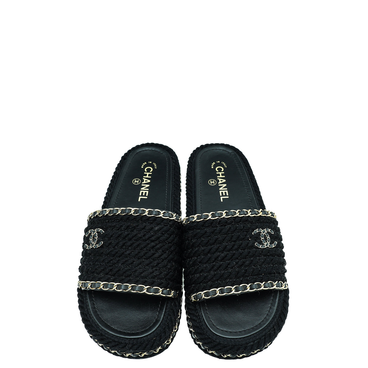 Chanel Black CC Rope Platform Sandals