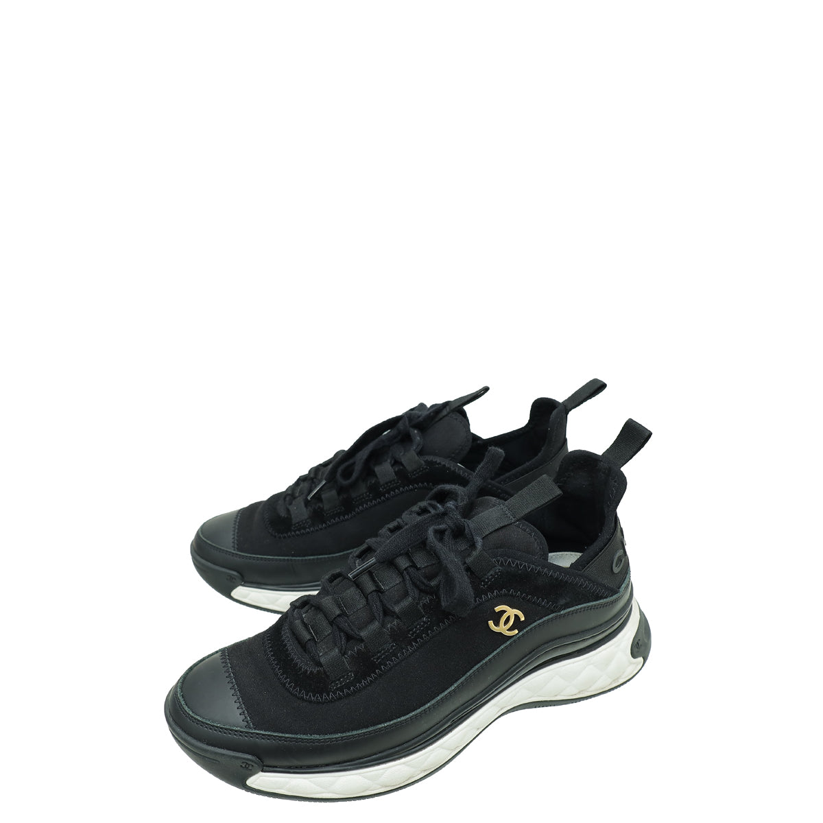 Chanel Black CC Lace Up Sneakers 38 – THE CLOSET