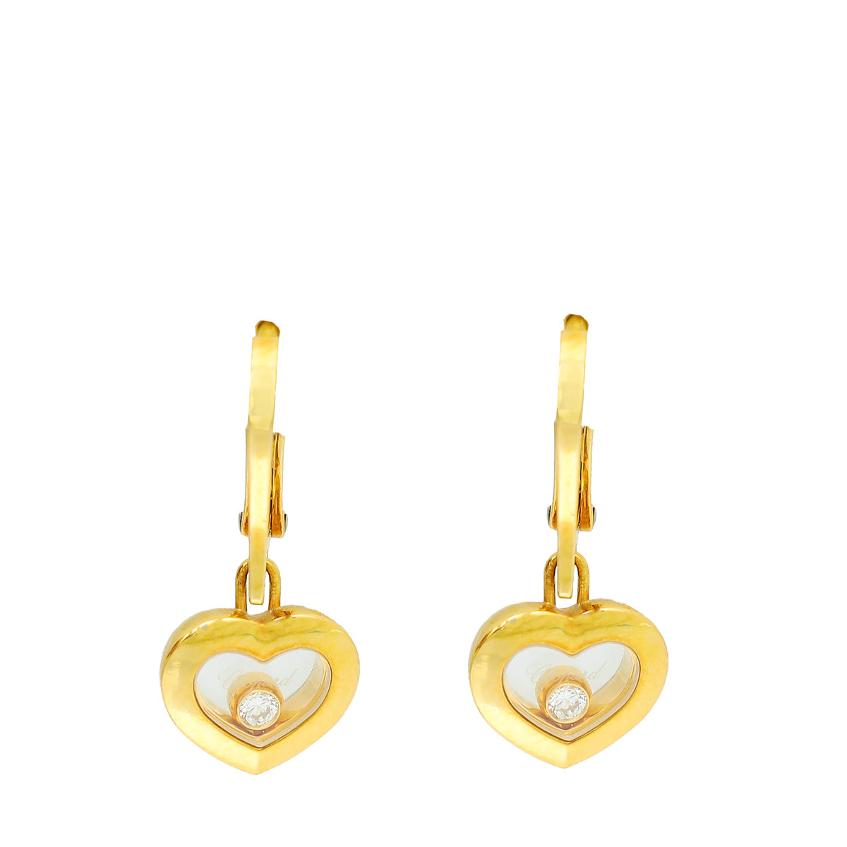 Chopard 18K Yellow Gold Diamond Happy Heart Earrings