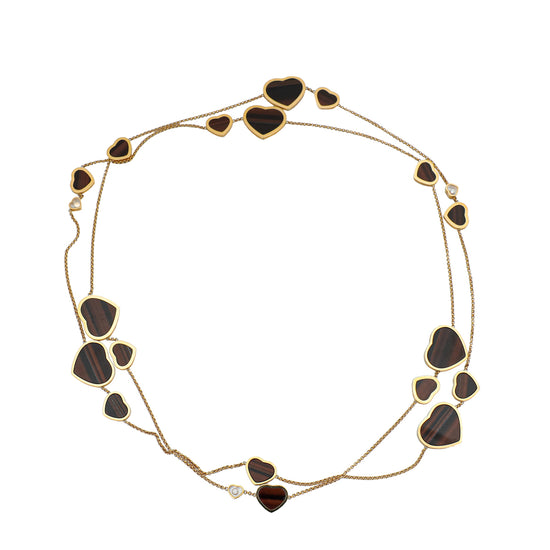 Chopard 18K Rose Gold Happy Heart Sautoir Tiger'S Eye Diamond Long Necklace