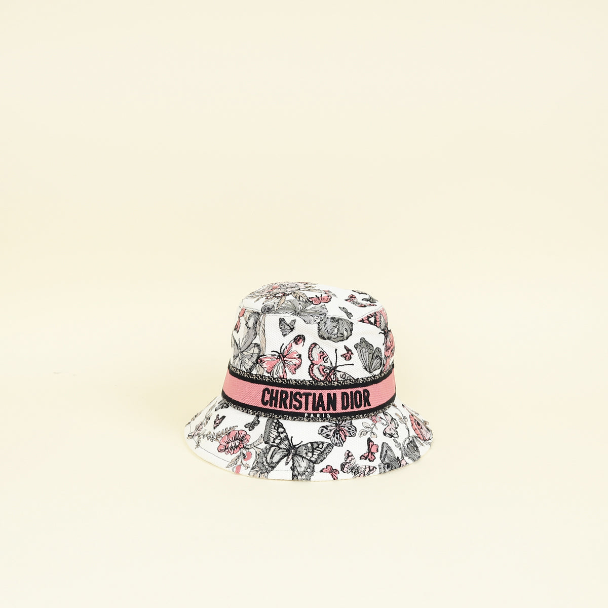 Christian Dior バケットハット 蝶の刺繍 アイボリー Christian Dior White Multicolor Butterfly Embroidered Bucket Hat
