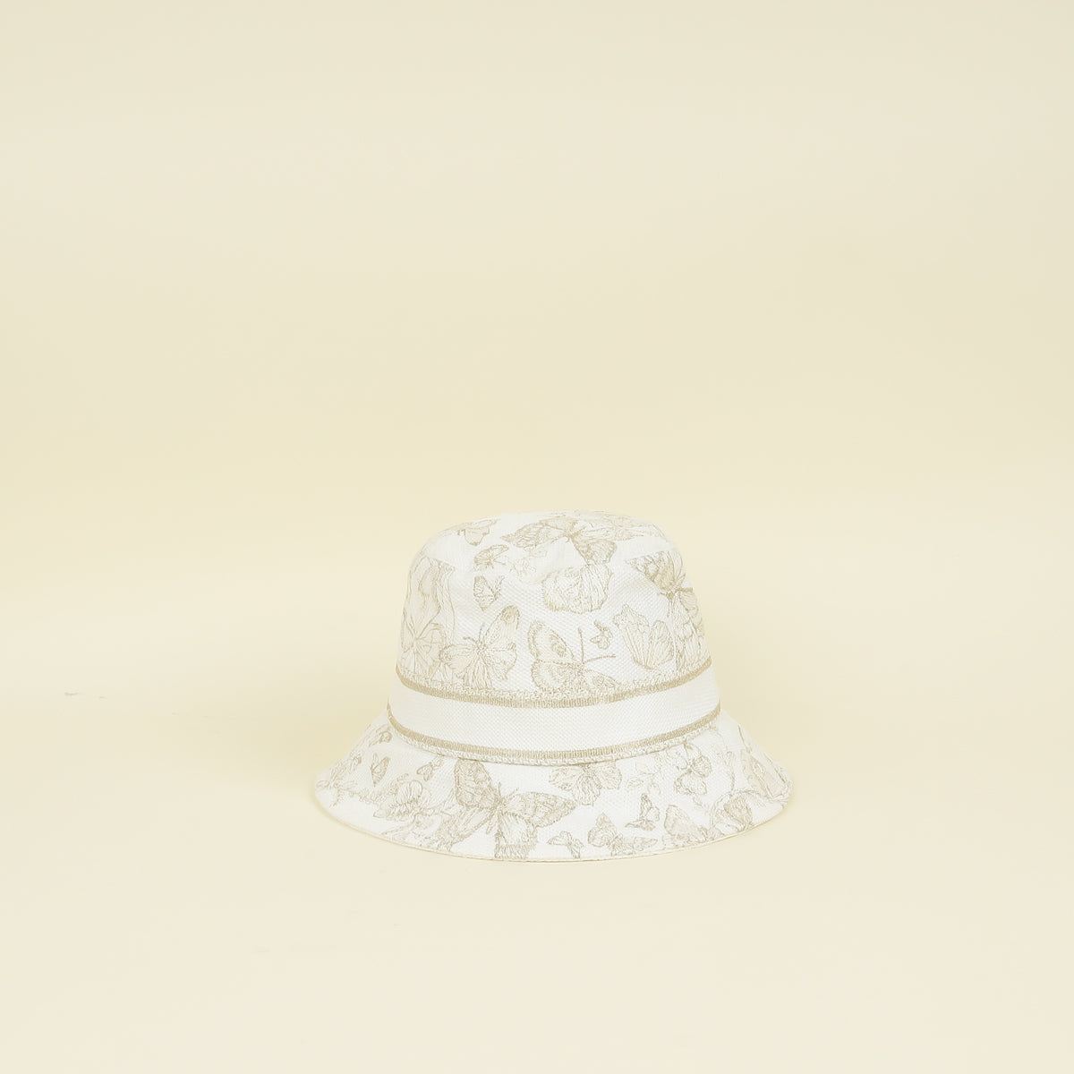Christian Dior バケットハット 蝶の刺繍 アイボリー Christian Dior White Gold Butterfly Embroidered Bucket Hat – THE