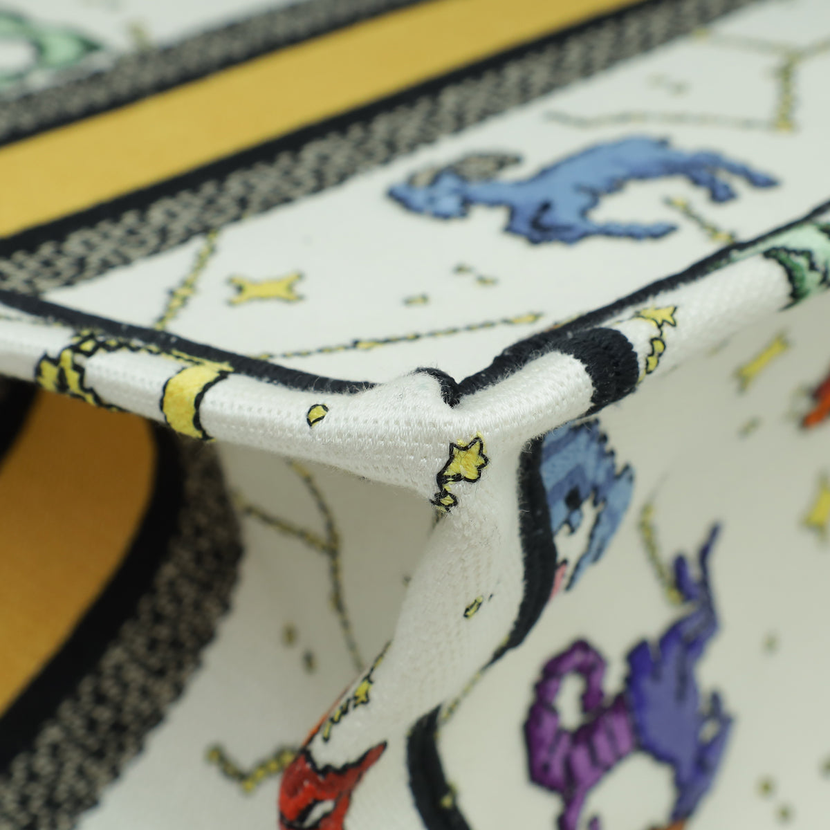Christian Dior White Multicolor Pixel Zodiac Embroidery Small Book Tote Bag