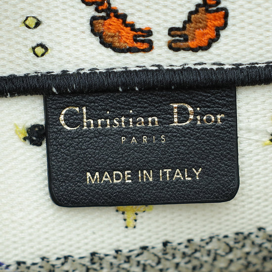 Christian Dior White Multicolor Pixel Zodiac Embroidery Small Book Tote Bag