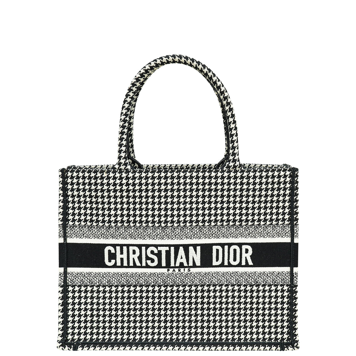 Christian Dior Bicolor Houndstooth Embroidery Book Tote Medium Bag W/ "Habibti"