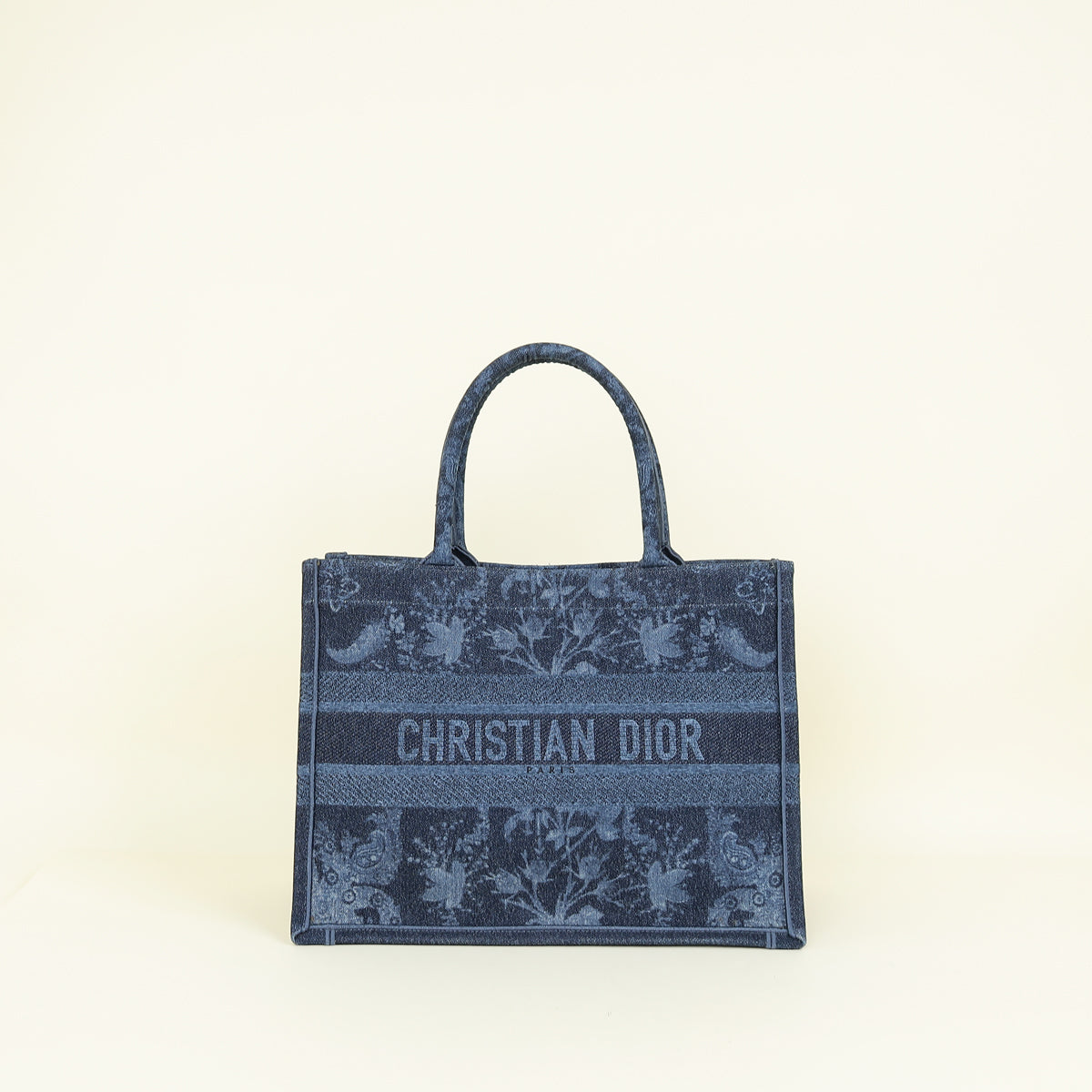 Christian Dior Navy Blue Denim Flowers Embroidered Medium Book