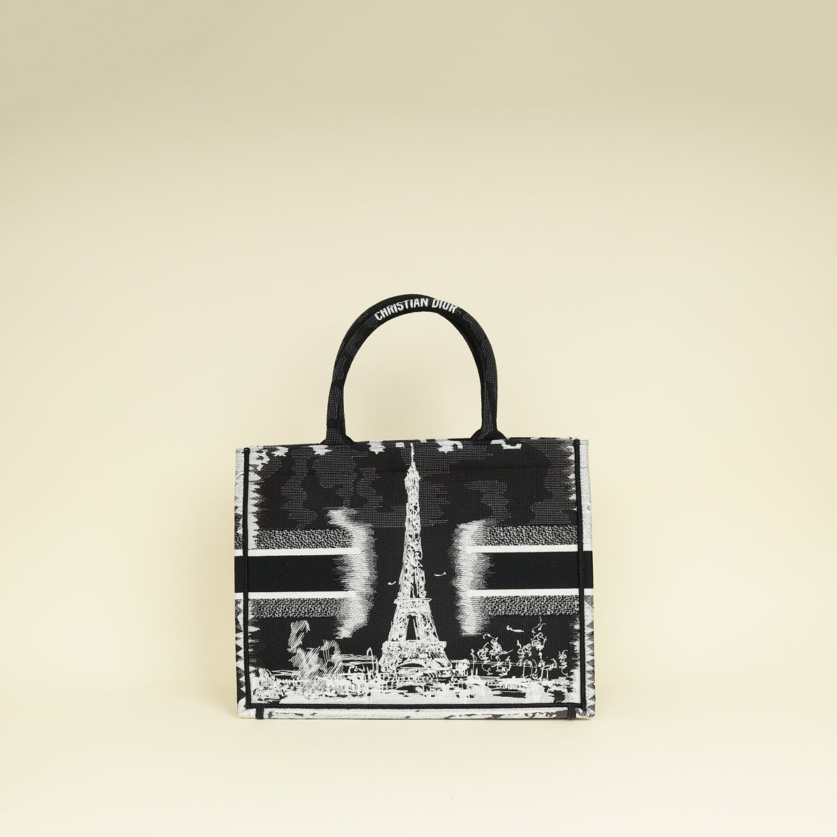 Christian Dior Paris w/ Eiffel Tower Embroidered Book Medium Tote