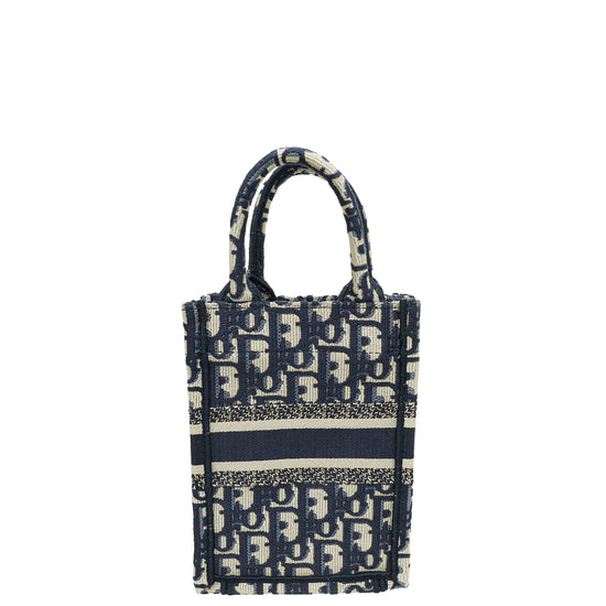 Christian Dior Navy Blue Oblique Mini Vertical Book Tote Bag