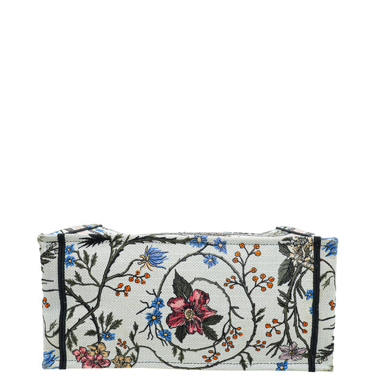 Christian Dior White Multicolor Book Tote Jardin Botanique Embroidery Medium Bag
