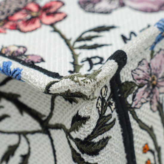 Christian Dior White Multicolor Book Tote Jardin Botanique Embroidery Medium Bag