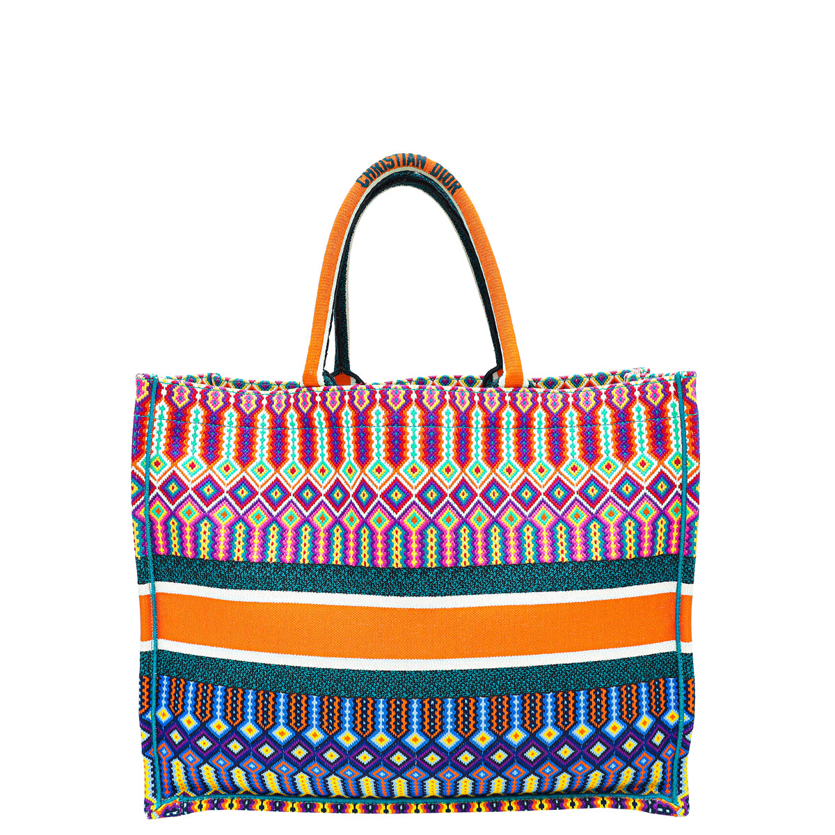 Diorボストンバッグ カラフル Christian Dior Orange Multicolor Embroidered Book Tote Large Bag