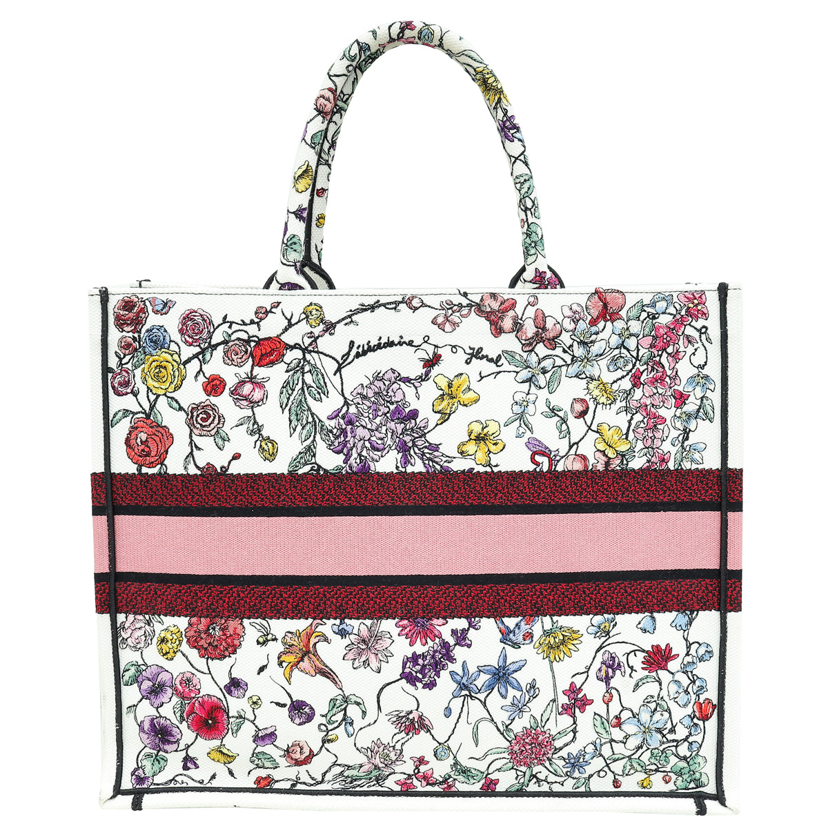 Christian Dior White Multicolor Florilegio Embroidered Book Tote
