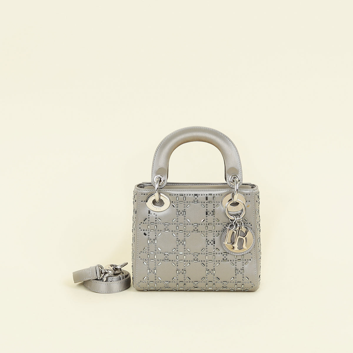 Christian Dior Gray Strass Cannage Satin Mini Lady Dior Bag – THE 