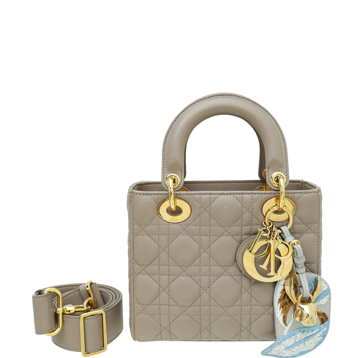 Christian Dior Beige Lady Dior With Embroidered Address Tag Small