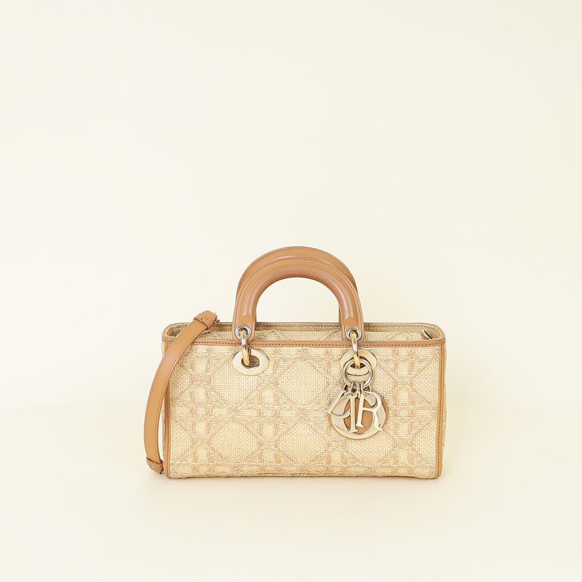 Christian Dior Bicolor Macrocannage Raffia Lady D-Joy Medium Bag