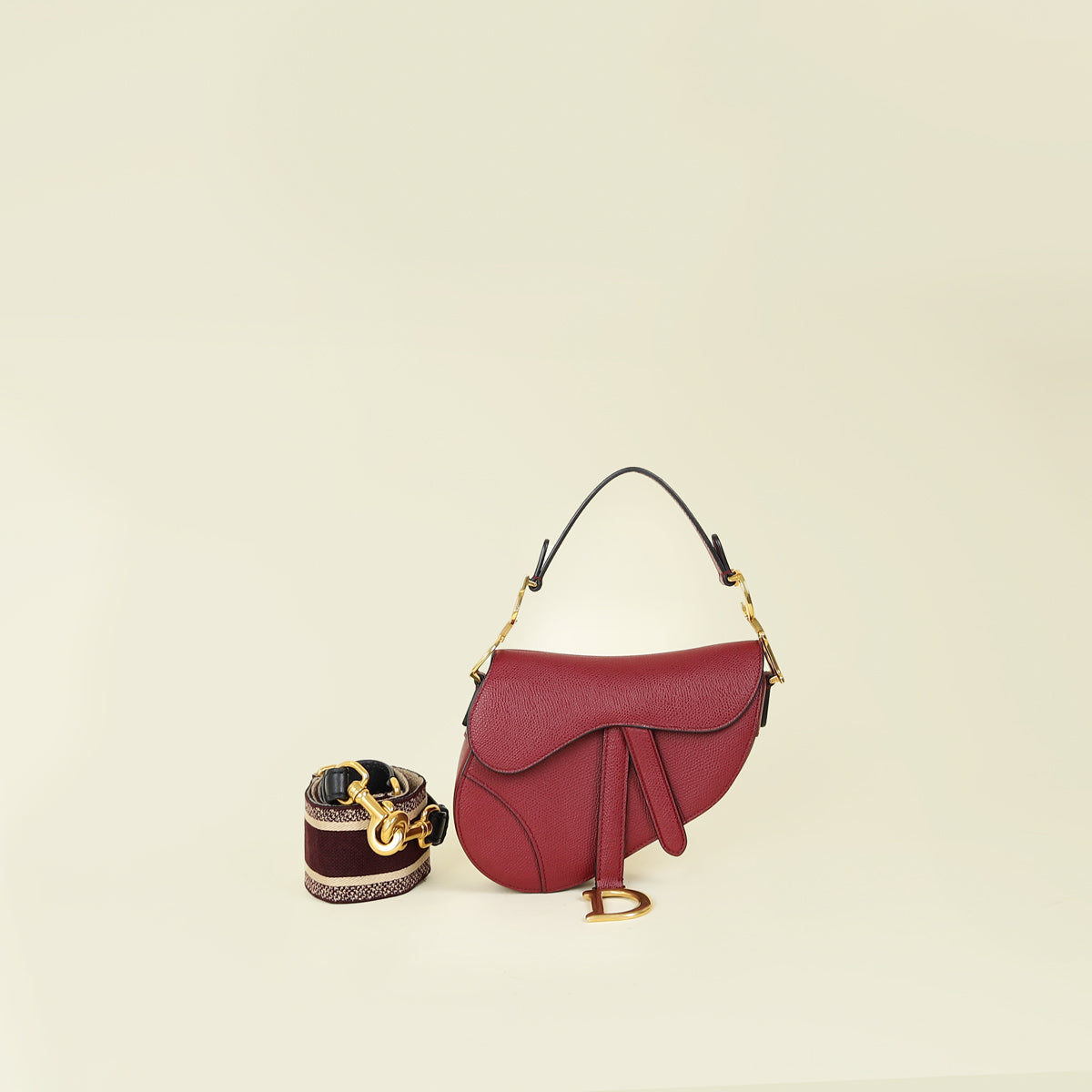 Dior Mini Saddle Bag in Cherry Red Burgundy Leather Gold Hardware — Bells and Whistles Luxury