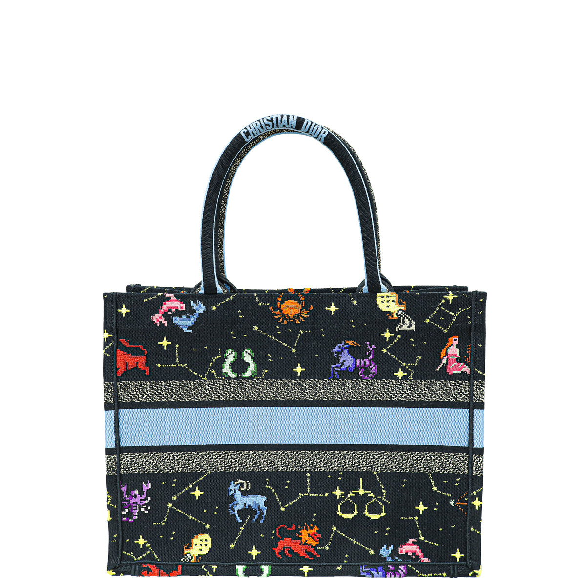 Christian Dior Black Multicolor Pixel Zodiac Embroidery Medium