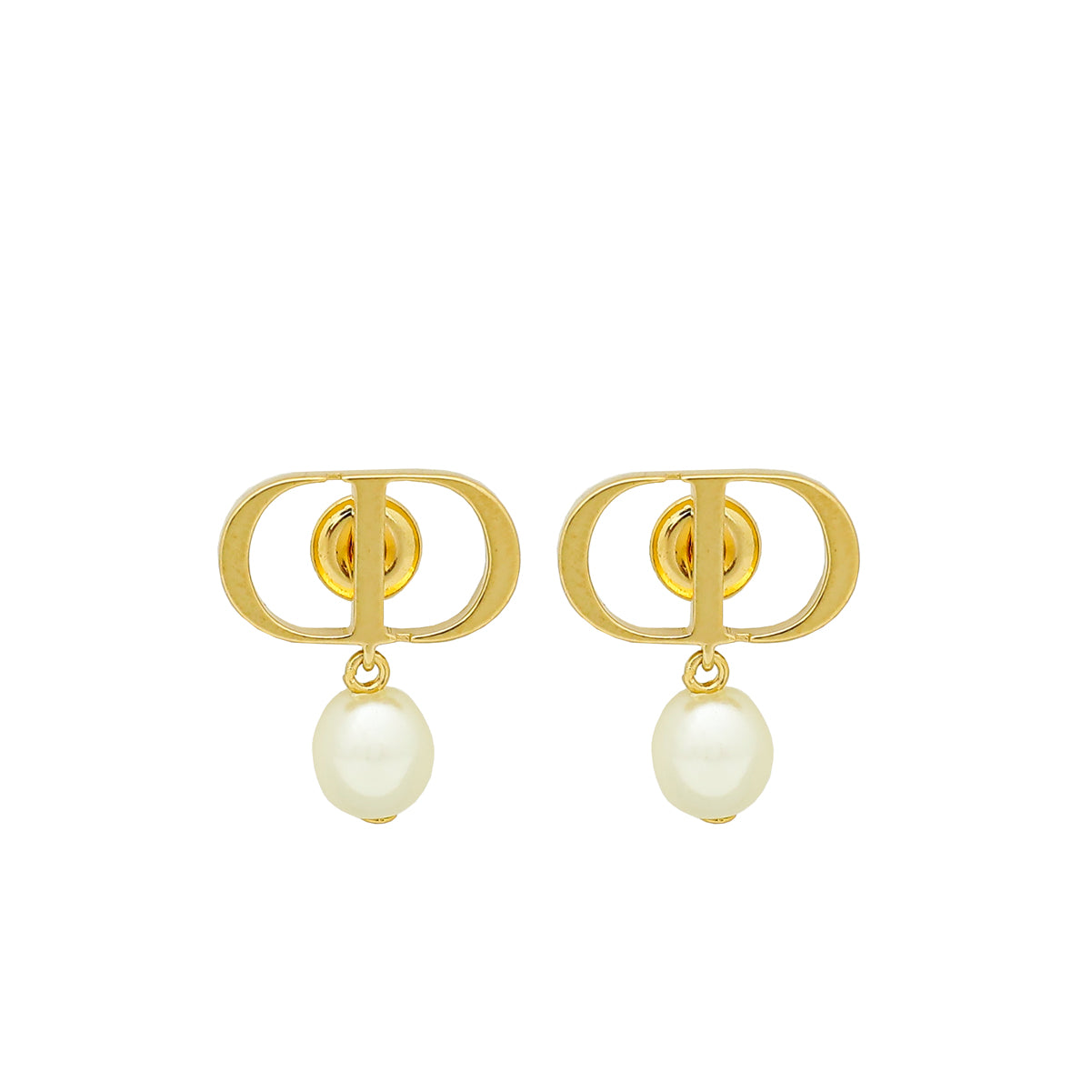 Auth Christian Dior Earrings Gold/White #303058C11B Christian Dior Tribal CD logo Pierced Earrings Gold Plated  main image 2