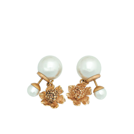 Christian Dior White Pearl Tribales Flower Earrings