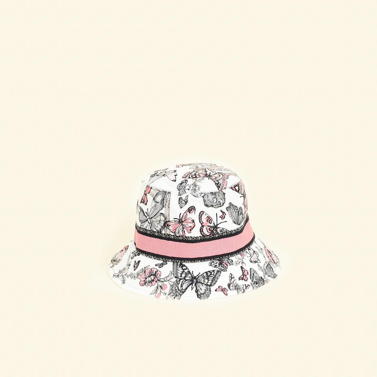 Christian Dior バケットハット 蝶の刺繍 アイボリー Christian Dior White Multicolor Butterfly Embroidery Bucket Hat