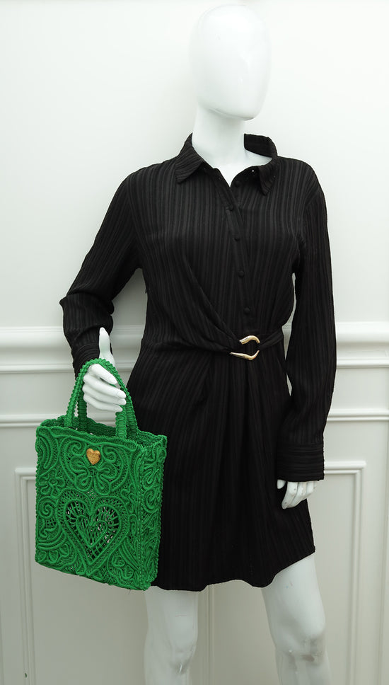 Dolce & Gabbana Green Small Cordonetto Lace Beatrice Tote Bag