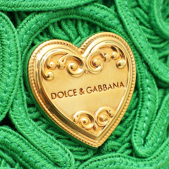 Dolce & Gabbana Green Small Cordonetto Lace Beatrice Tote Bag