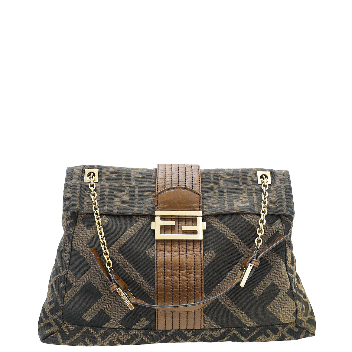 fendi zucca shoulder bag tobacco Canvas Chef - 8BR445 Minor signs of use to interior. Fendi Tobacco Zucca Canvas Mia