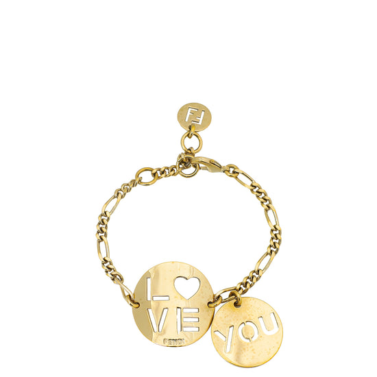 Fendi Gold Finish "Love - You" Charms Bracelet