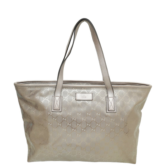 Gucci Metallic Pinkish Grey GG Imprime Medium Tote Bag