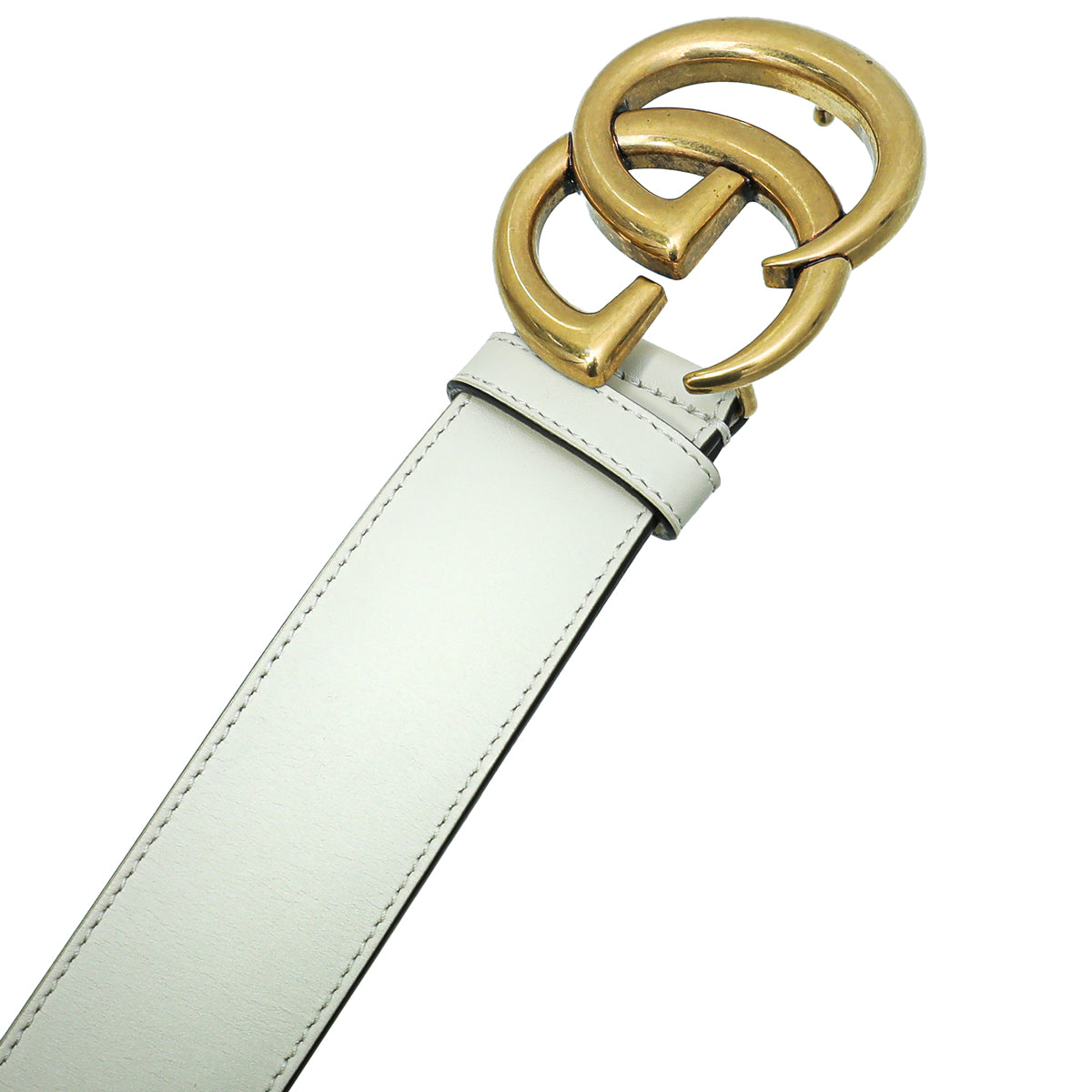 Gucci White Leather Double G Gold Buckle Belt GUCCI Double G buckle Marmont Leather Belt Off White 400593  main image 3