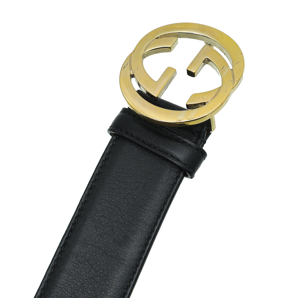 Gucci Black Leather Belt with Gold Interlocking G Buckle Gucci Calfskin Interlocking G 35mm Belt 120 48 Black 1821546  main image 2