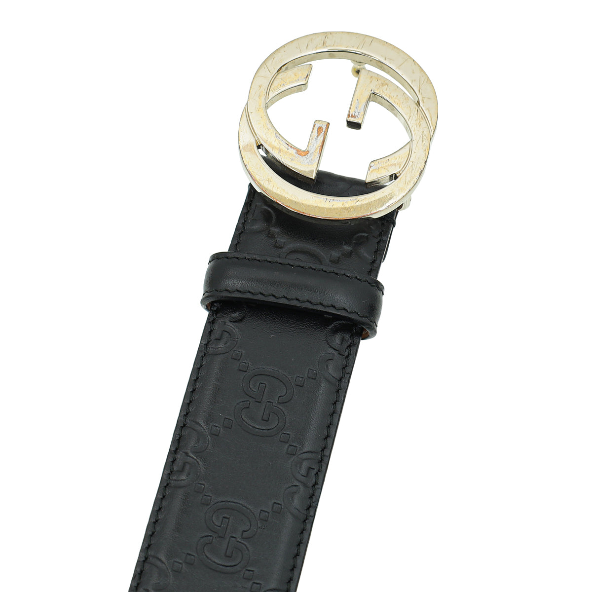 Gucci Black Leather Interlocking GG Gold Buckle Belt (85/34) 370543 As New Gucci Black Leather GG Belt - (75/30) - 370543  main image 2