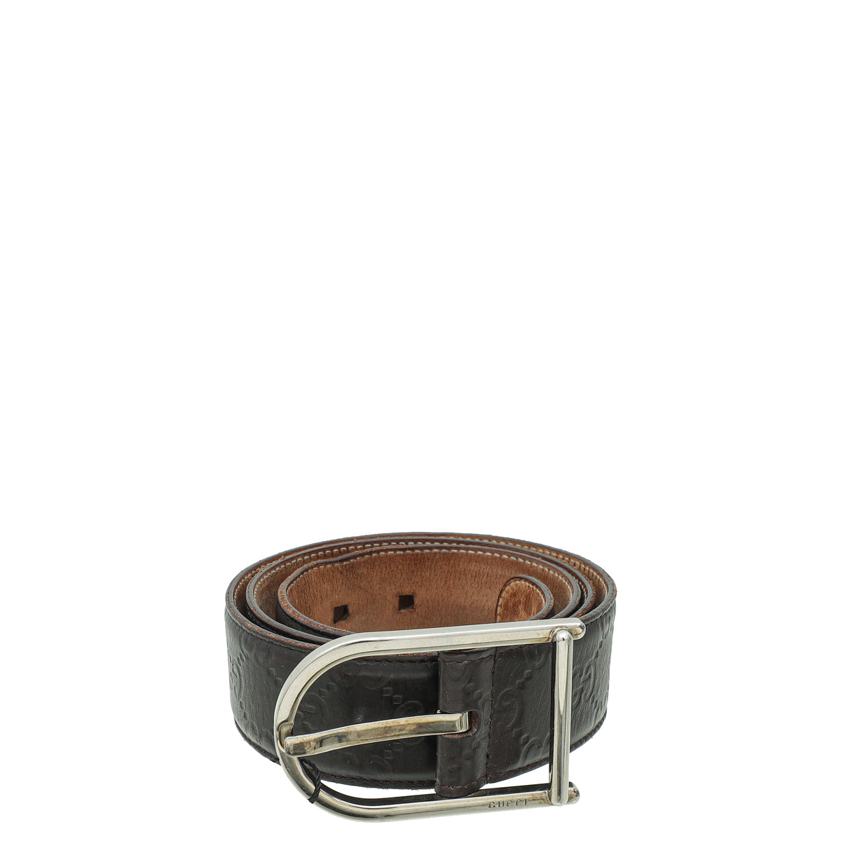 Gucci guccissima GG brown leather men women belt silver buckle 90/36 Authentic Gucci Brown Micro-Guccissima Leather Silver Buckle  main image 4