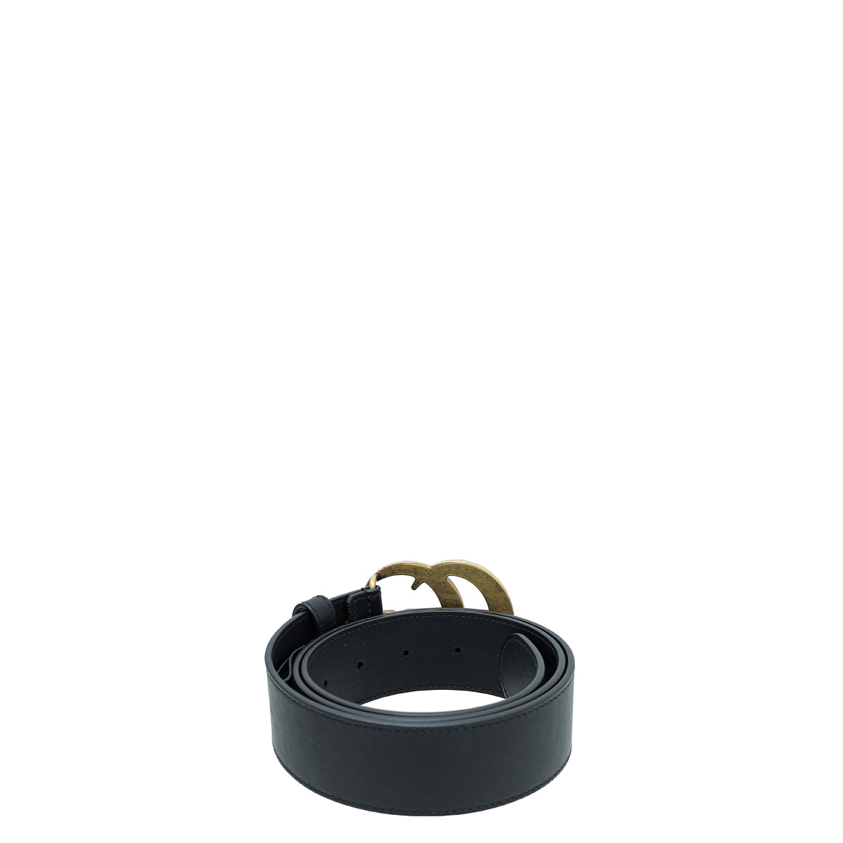Gucci Gold Double G 2015 Re-Edition Wide Belt in Black | Large Gucci Black Leather 2015 Re-Edition Wide Double G Belt  main image 2