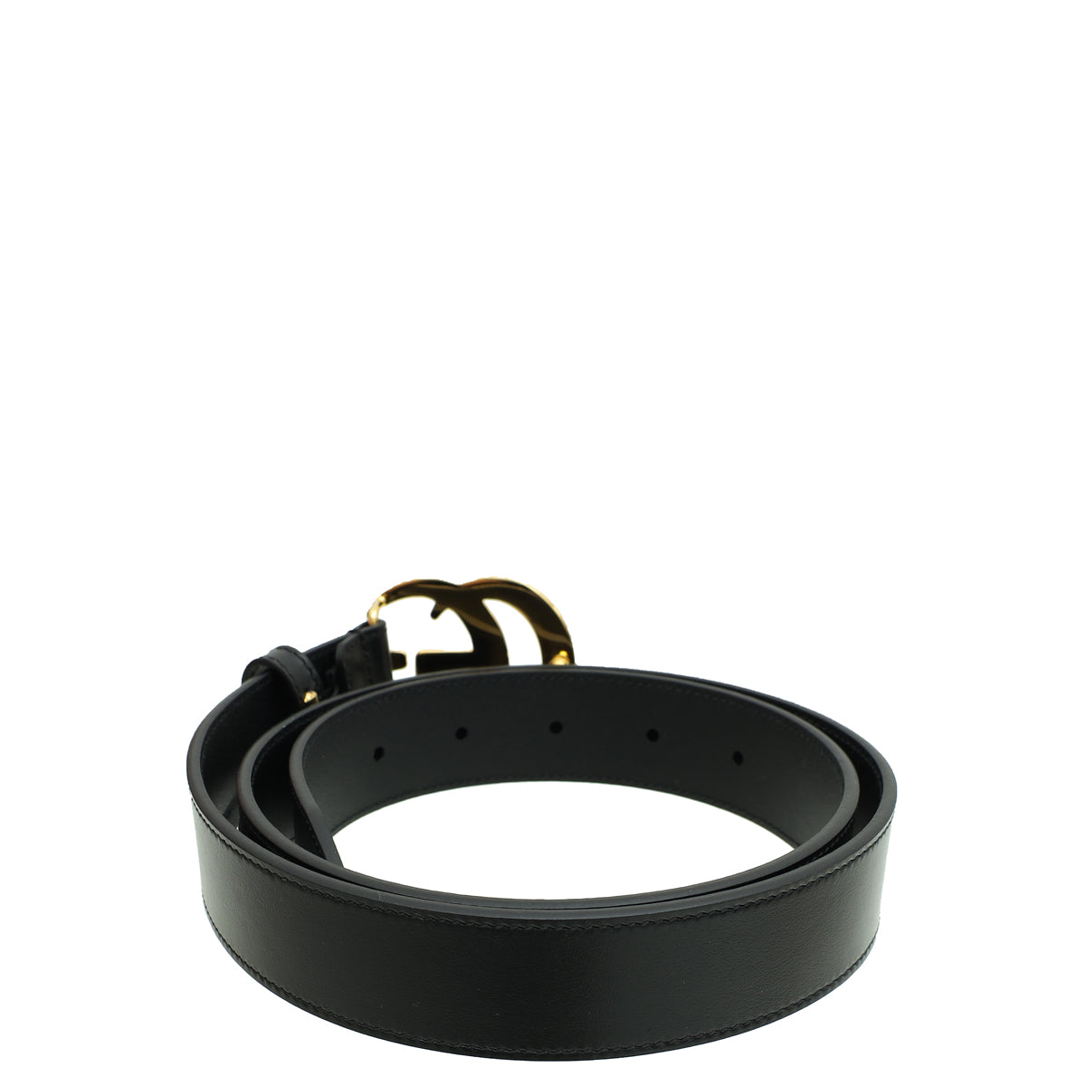Gucci Black Leather Belt with Double G Buckle 1990s Gucci Double G Gold Buckle Black Leather Belt – Modig main image 3