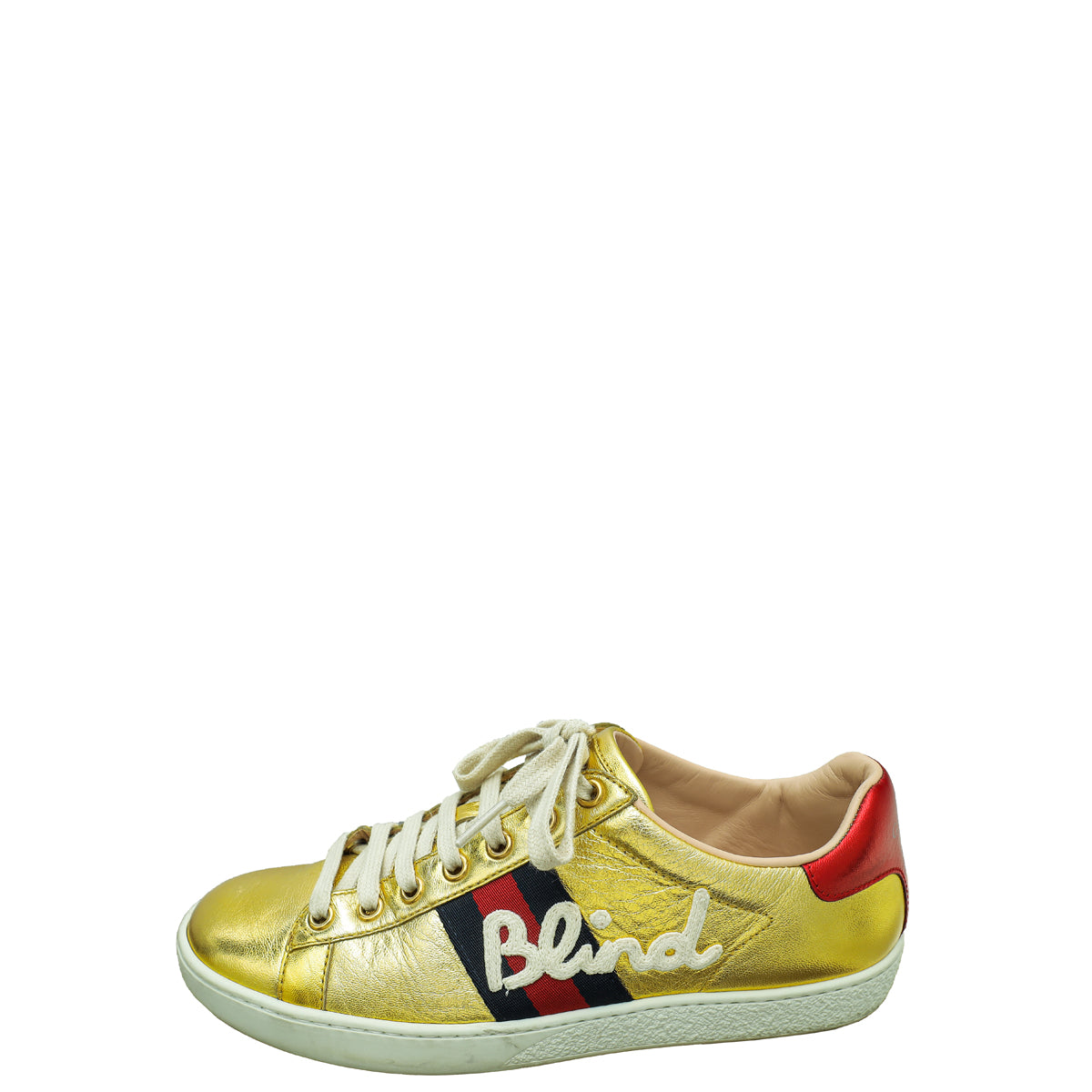 Gucci Gold Ace Embroidered Blind For Love Sneaker 36 – THE CLOSET