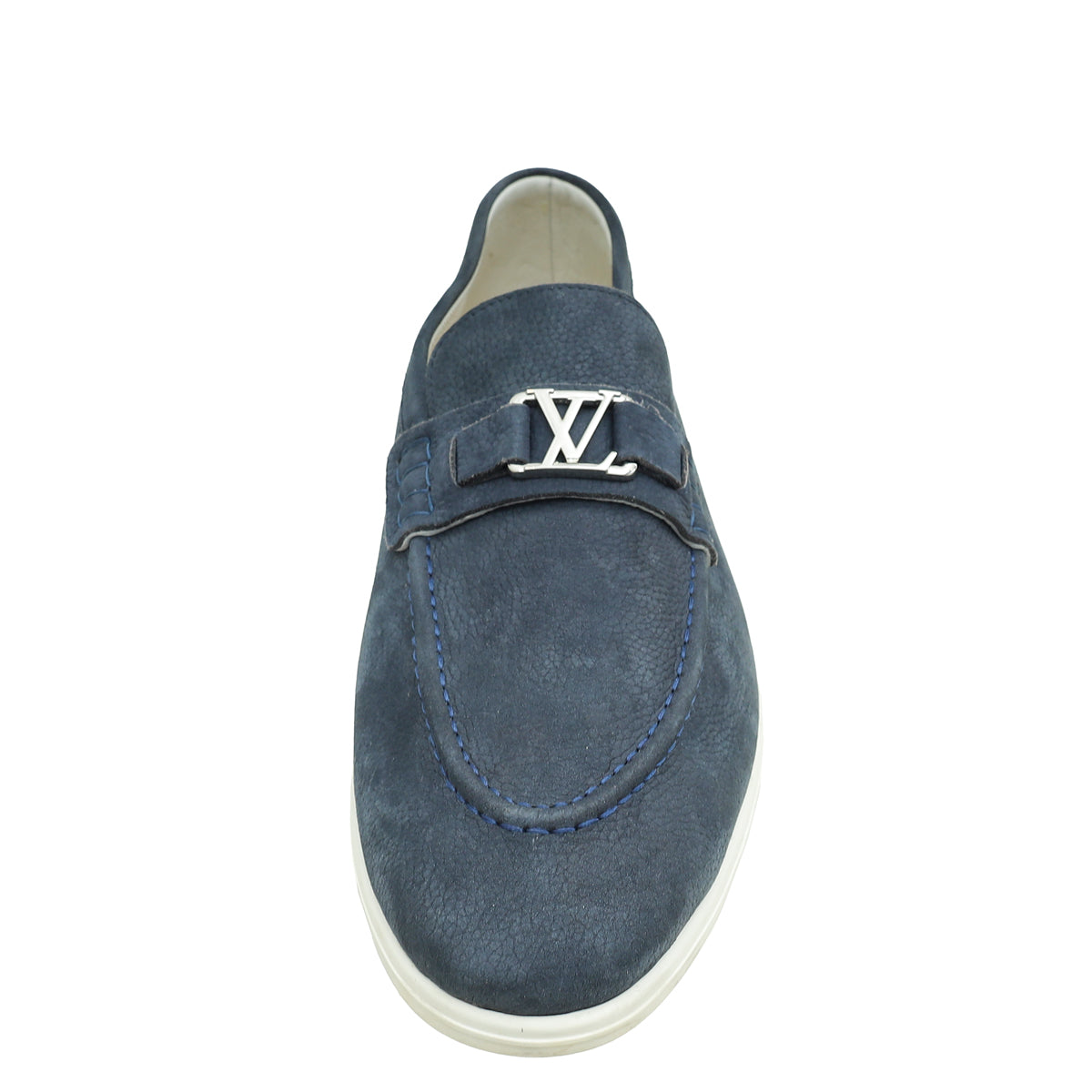 Louis Vuitton Leather Suede Blue Loafers 11 Louis Vuitton Navy Blue Estate Nubuck Men main image 3