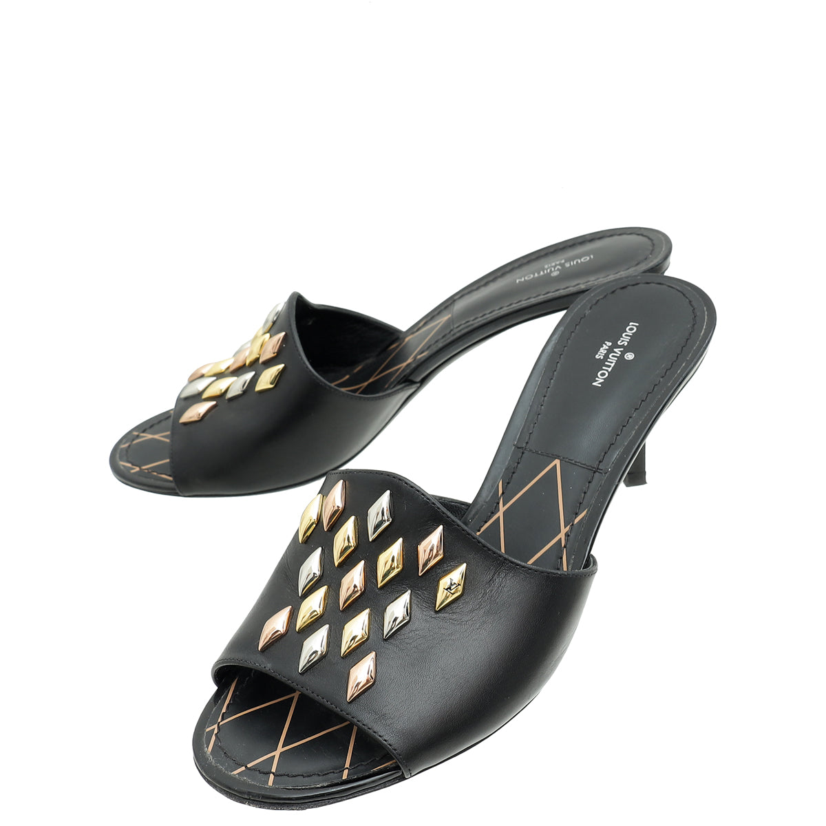 Louis Vuitton Black Studded Slide Sandals 38.5 – THE CLOSET